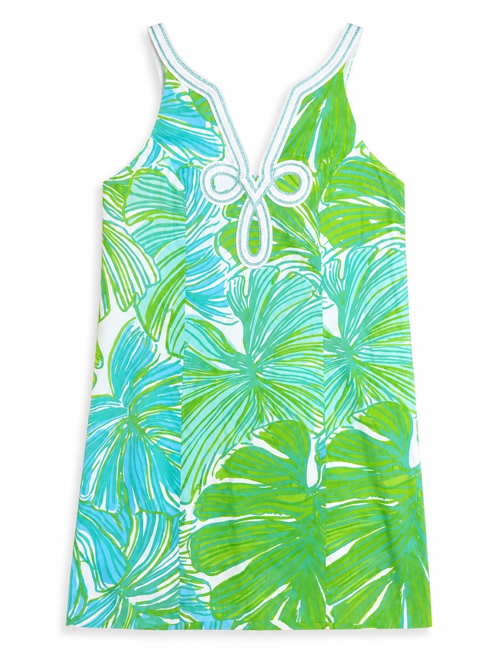 NWT! Lilly Pulitzer Green & Teal Tropical Mini Dress with Beaded Detail Cotton